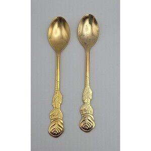 Hildesheimer Spoons By Rostfrei Rose Handle Gold Tone (2) Spoons 5" long.